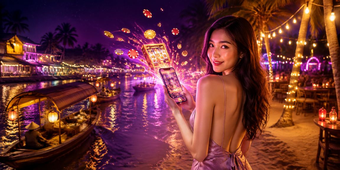 Màn hình slots jackpot neon tại khu vực Mekong – người chơi High Roller đặt cược lớn trên m310